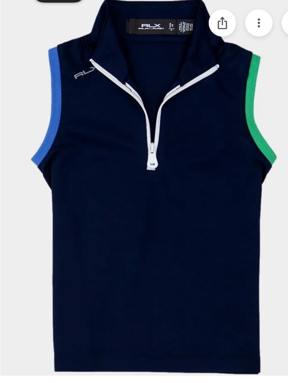 Ralph Lauren 🦋RLX Navy Sleeveless Zip Polo with Light Blue & Green Trim